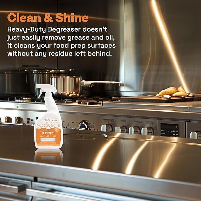 Clean Republic Heavy-Duty Degreaser, Multi-Surface Cleaning Spray for Ovens, Stove Tops, Grills, and More, 32 Fluid Ounce Bottle, 2-Pack