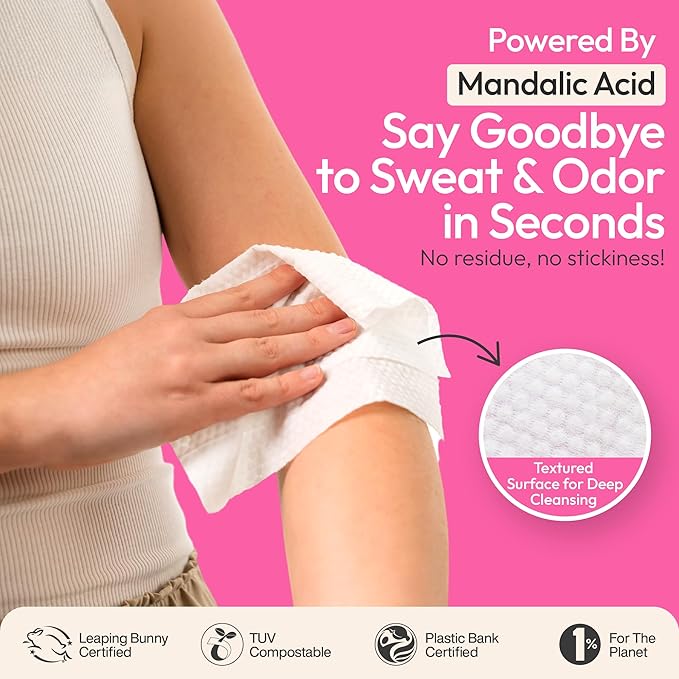 FOMIN Acidified Travel Deodorant Wipes For Women & Men - 30 Count - Patchouli Blossom - pH Balanced, Mini Deodorant Travel Size Wipes - Plastic-Free, Individually Wrapped Underarm Body Wipes