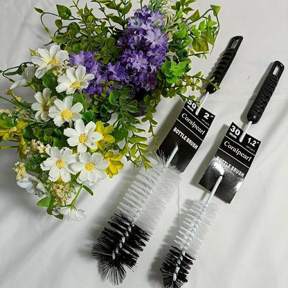 Coralpearl Bottle Brushes Thin Long Handle X 2, Utility Skinny Wire Cleaner Set Big Small, Bendable Flexible for Cleaning Narrow Neck Water, Beer, Wine, Baby Bottles, Pipes, Tubes, Hoses, and Flasks