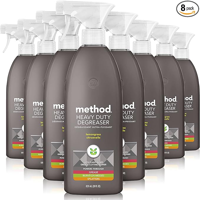 Method Heavy Duty Degreaser, Lemongrass Scent, Oven Cleaner & Stove Top Cleaner, 28 Oz Spray Bottles (Pack of 8)