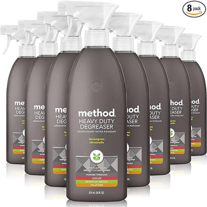 Method Heavy Duty Degreaser, Lemongrass Scent, Oven Cleaner & Stove Top Cleaner, 28 Oz Spray Bottles (Pack of 8)