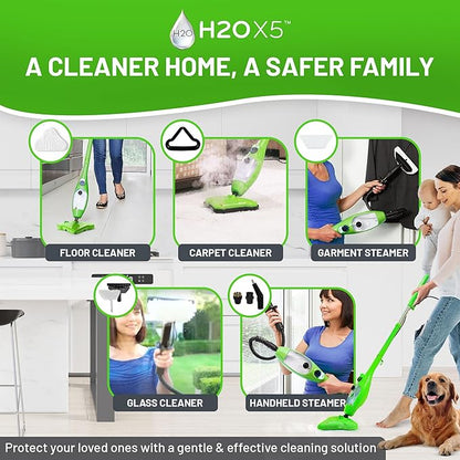 H2O 5-in-1 Multi-Purpose, Handheld Steam Cleaner, Adjustable Height, Removable Tank, Large Capacity, Rapid Heat Up, Steam Control, Lightweight, High Pressure