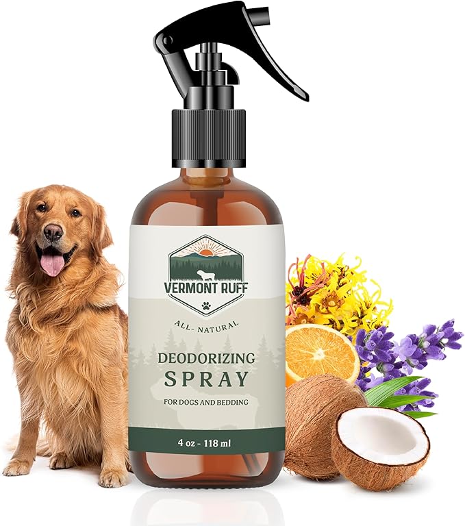 Dog Deodorizer Spray, Pet Odor Eliminator Dog Deodorizing Spray – Odor Neutralizing & Coat Conditioning Mist with Pure Ingredients – Moisturizing & Refreshing Pet Spray – Safe for Dogs & Bedding 8oz