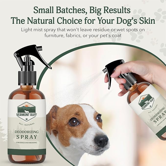 Dog Deodorizer Spray, Pet Odor Eliminator Dog Deodorizing Spray – Odor Neutralizing & Coat Conditioning Mist with Pure Ingredients – Moisturizing & Refreshing Pet Spray – Safe for Dogs & Bedding 8oz