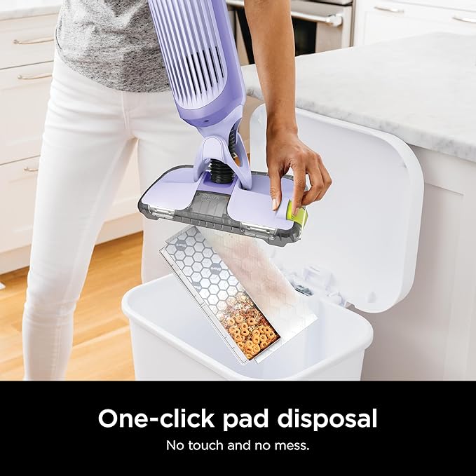 Shark VACMOP Pro Cordless Hard Floor Cleaner, Vacuum and Spray Mop, Powerful Suction, Lightweight, LED Headlights, Includes 4 Disposable Pads, 12oz Multi-surface Cleaning Solution, Lavender, VM252PL