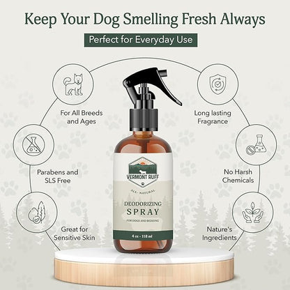 Dog Deodorizer Spray, Pet Odor Eliminator Dog Deodorizing Spray – Odor Neutralizing & Coat Conditioning Mist with Pure Ingredients – Moisturizing & Refreshing Pet Spray – Safe for Dogs & Bedding 8oz