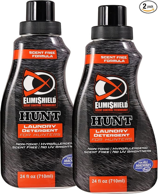 Hunter Safety System ElimiShield Hunt Scent-Free Laundry Detergent, Odor Eliminator for Hunting Gear, Scent Killer for Hunting, & Laundry Detergent for Stains – 24oz Bottle Pack of 2