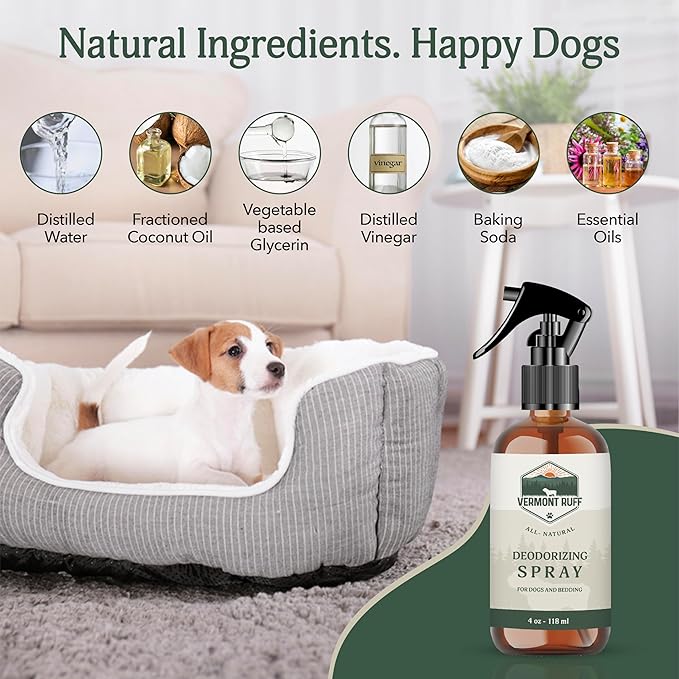 Dog Deodorizer Spray, Pet Odor Eliminator Dog Deodorizing Spray – Odor Neutralizing & Coat Conditioning Mist with Pure Ingredients – Moisturizing & Refreshing Pet Spray – Safe for Dogs & Bedding 8oz