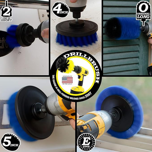 Grout Cleaner Kit - Bathroom Drill Brush Attachment Set - Household Cleaning Supplies - Shower Cleaner - Tub Scrubber - Toilet Brush - Spotless Tiles - Power Scrubbing Nylon Bristles