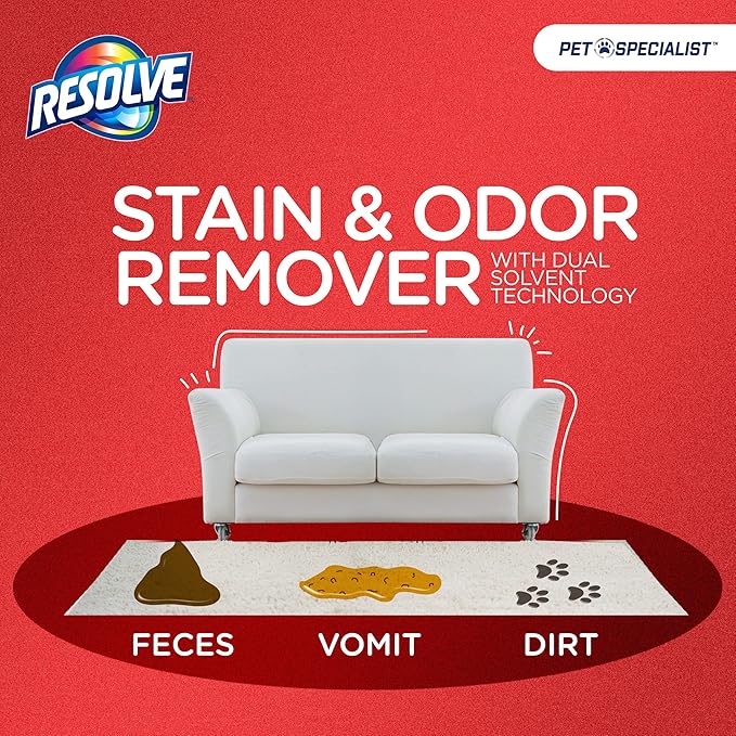 Resolve Pet Specialist Carpet Cleaner, Pet Stain and Odor Remover, Carpet Cleaner Spray, 32fl oz Spray & 60fl oz Refill